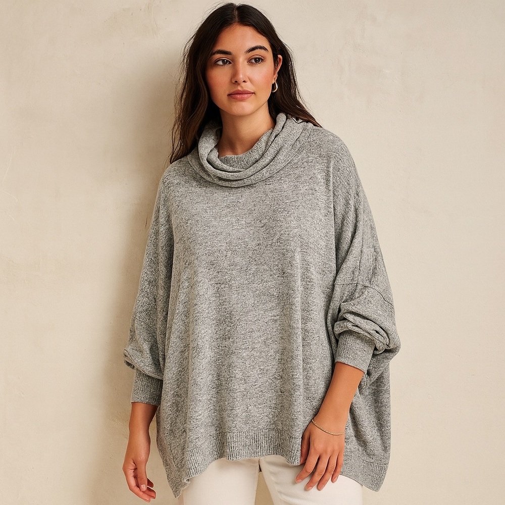 Anthropologie Cowl Neck Sweater Heather Grey Size XL